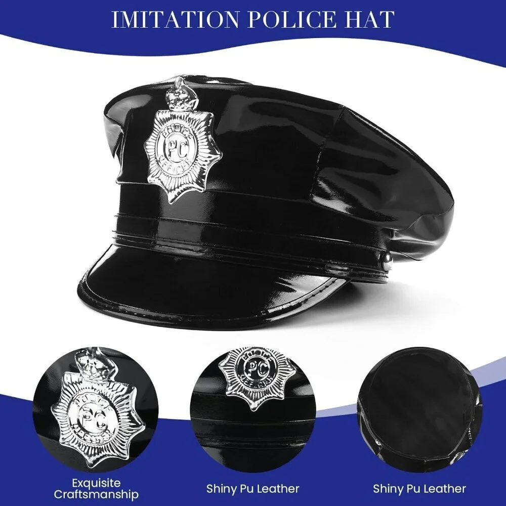 Police Costume Accessories Set Leather Cap Badge Sunglasses Handcuffs for Dress